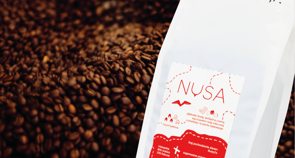 kawa Nysa na tle mieszającej kawy, Caffedelmondo Wybór kawy dla firmy